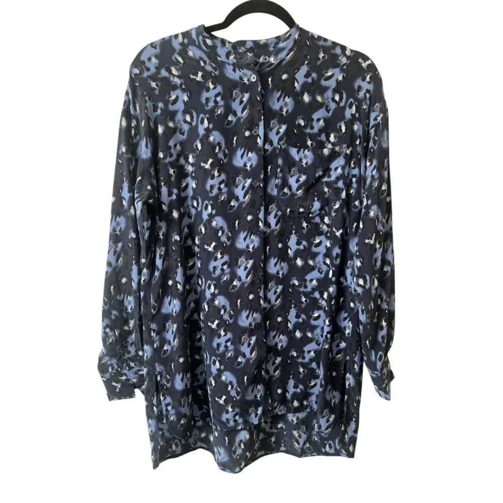 NWT Equipment Melodie Peacoat Blue Leopard Print Silk Tunic XS Reg. $278